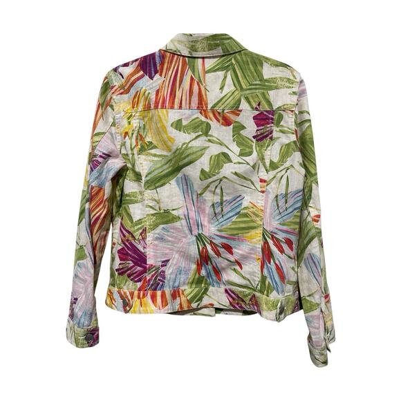 Chicos Floral Tropical Hawaiian Print Linen Blend Button Up Jacket Size 1 - Picture 8 of 11